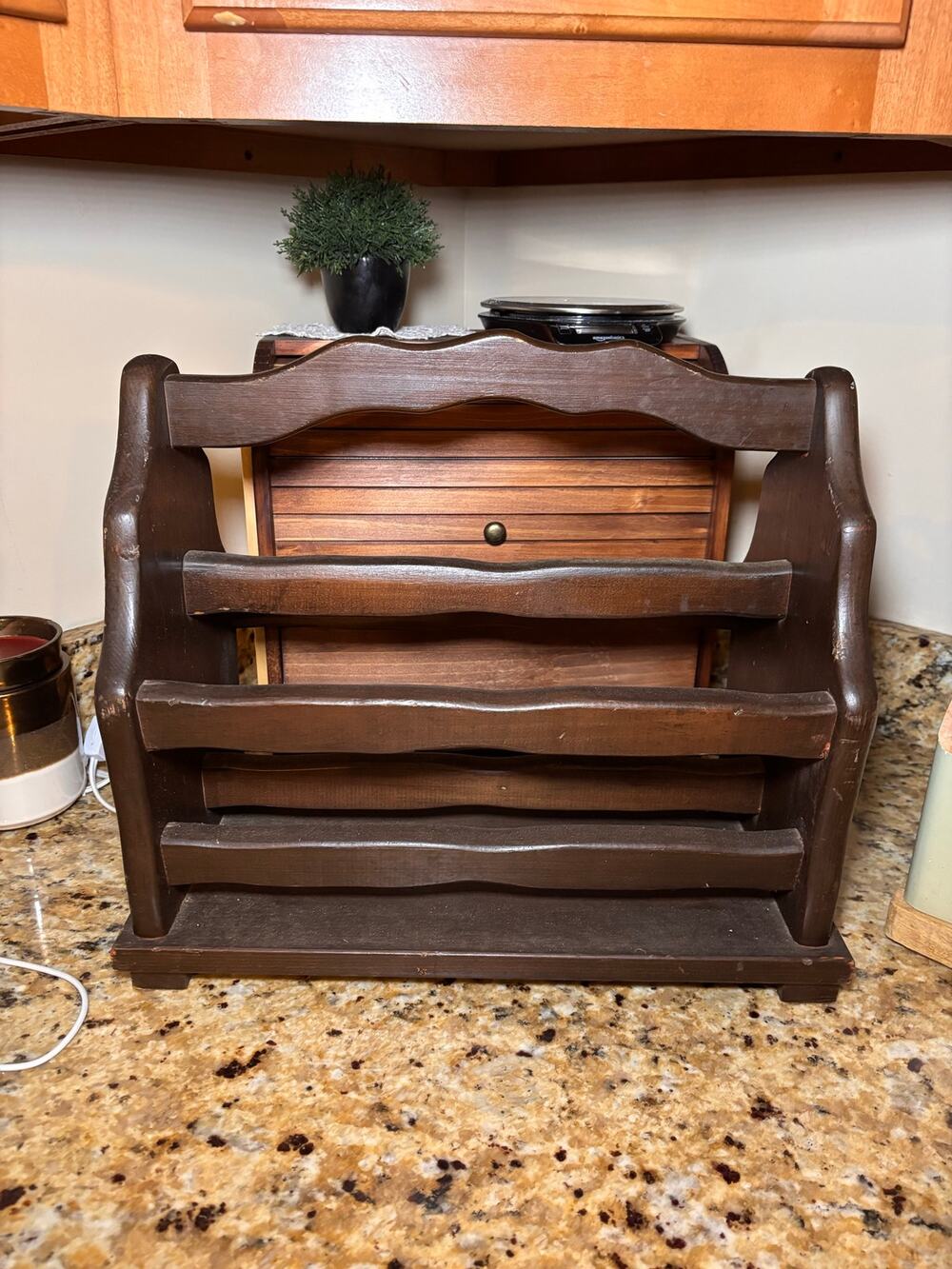 Vintage Wooden 3 Tier Magazine Rack Dark Brown Country Farmhouse Book Holder